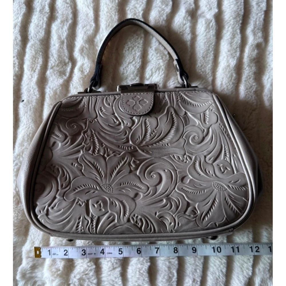 Patricia Nash Tooled Leather Frame Bag Taupe‎ Floral Embossed Satchel Crossbody